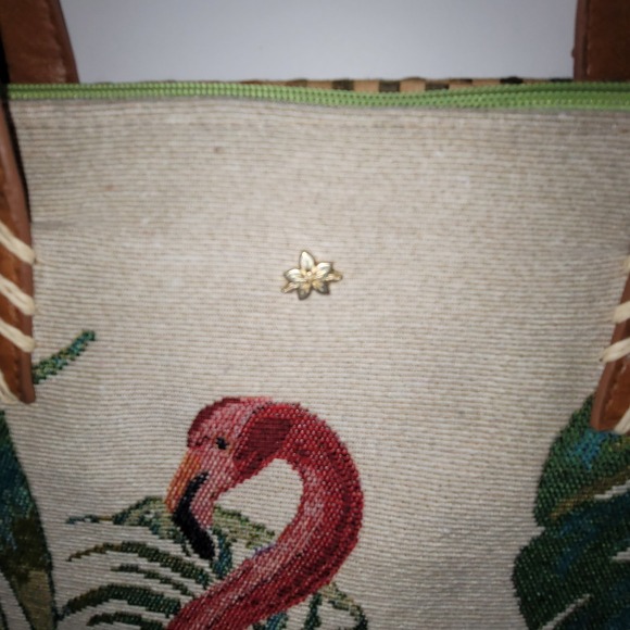 Cappelli Flamingo Tapestry/Straw Tote Shoulder Bag ZipClosure Vacay Beach Resort - Picture 9 of 11